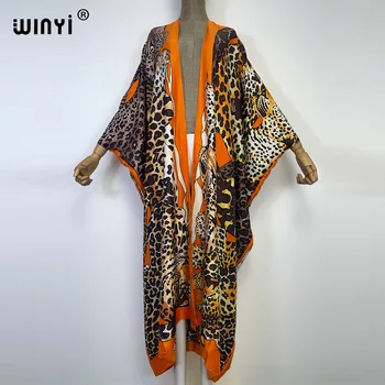WINYI2022 년 아프리카를 인쇄 해변을 착용 수영장한 아프리카 여성 보헤미안 카디건 섹시한 휴가 긴 기모노 드레스