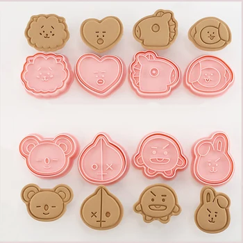 8 정 귀여운 쿠키는 절단기 플라스틱 3D 화 누 비스킷 형 쿠키 스탬프 부엌 굽기 과자 Bakeware 도구