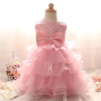 신생아일 세례를 드레스 12-24M 귀여운 활 어린 소녀 튤 드레스 레이어 아이들의 웨딩 파티 드레스