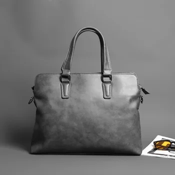 비즈니스 회색 가죽 서류 가방을 위한 남자 명품 핸드백은 고품질 어깨 가방은 남성 사무실 휴대용 퍼스널 컴퓨터 부대