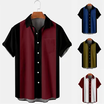 남자의 셔츠 하와이안 여름 스트라이프 인쇄 짧은 소매 티셔츠 패션 소셜 셔츠 라펠 버튼형 남성 의류