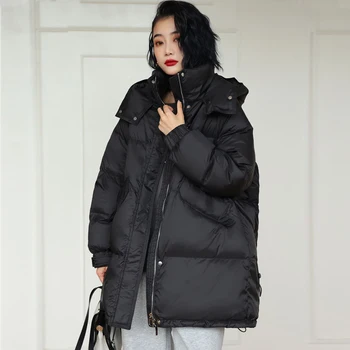 Janveny 여자 오리 재킷 캐주얼 대형 2023 새로운 겨울 따뜻한 호흡기 코트 후드는 여성 파카