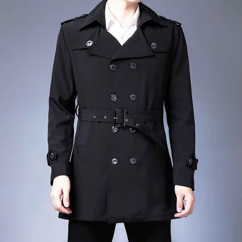 Thoshine 브랜드 봄 가을 남자 트렌치코트 더블 띠 패션 외투 재킷 버튼