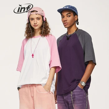 인플레이션 Raglan Colorblock 소매 티셔츠를 남녀 핑크 대형 티 스트리트웨어