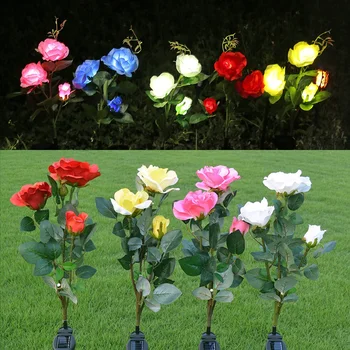 3 개의 LED 태양 꽃 빛 꽃 잎 램프 정원 장식 옥외 방수 잔디 풍경을 위한 램프를 Courtyard Patio