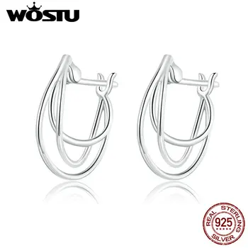 WOSTU 부 925 스털링 실버 크로스 라인 스 터 드 귀걸이 원래의 형상 디자인 귀걸이 여성을 위한 패션 보석 CTE443