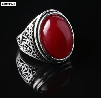 빈티지의 링크 도금되는 반지 보석 큰 블랙 돌 반지 붉은 보석 남성 여성 선물은 색 반지 20036