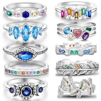 원래 925 순은 반지 다채로운 다이아몬드 입방 지르콘 손가락 반지는 여자를 위해 보석 결혼 생일 선물