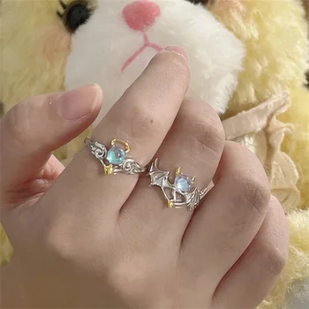패션 천사는 마귀 월 장석 커플 반지는 여자를 위한 남자의 참여 일치하는 반지 색깔 문스톤 애인 보석 반지 선물
