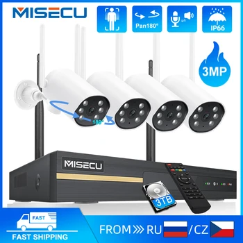 MISECU3MP HD 무선 CCTV 카메라 시스템은 양방향 오디오 옥외에 영상 감시 장비 8CH NVR P2P Wifi IP 보안 카메라 설정
