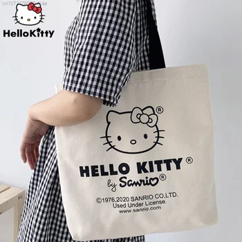 Sanrio 헬로 키티 패션 캔버스 올려 놓 가방을 위해 여성 Y2k 휴대용 어깨에 매는 가방 새로운 한국의 스타일이 쇼핑 가방 여자 피복 핸드백