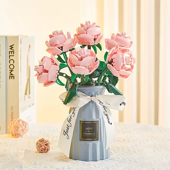 로맨틱 꽃다발 빌딩 블록 식물 해바라기 장미꽃 모델 꽃 벽돌 DIY 꽃 장난감 벽돌 아이들이 장난감 선물 세트