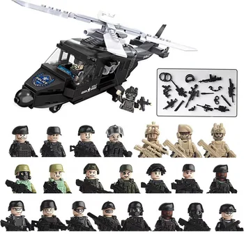 시 경찰에 특별한 힘 빌딩 블록 특공대 인물 헬리콥터 육군 병사 SWAT 갑옷 자동차 벽돌 무기 장난감