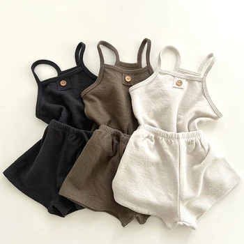 여름 남자 아기 유아 소매 탑+PP 반바지에 맞게 유아 아기 옷에 맞게 아기 소녀는 솔리드 컬러의 옷
