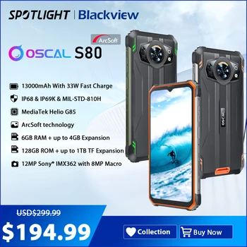 Blackview Oscal S80Andriod12 견고한 방수 기계,힐리오 G85Octa Core,10GB128GB,13000mAh 와 33W 빠른 충전