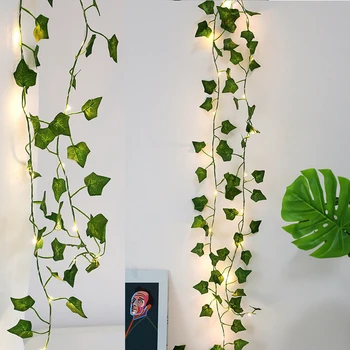 2M 인공적인 공장도 가벼운 기 녹색 잎 아이비는 포도나무 집에 대한 결혼식 장식 램프 DIY 대 숙박 인원:숙박객 크리스마스 불빛