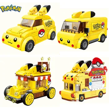 새로운 포켓몬 만화 애니메이션 PokÃƒÂ©월 Pikachu 귀여운 차 버스 블록 벽돌 집합적 모델을 장난감은 어린이를위한 크리스마스 선물