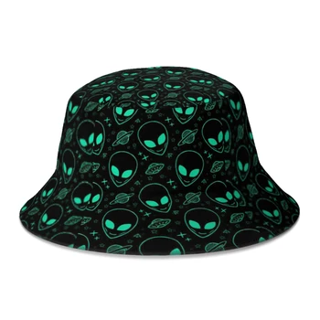 2022 새로운 여성 외국인 및 UFO 패턴 물통 모자를 위한 남녀 공통 야외 Foldable 밥 낚시 모자 여자 남자 파나마라나