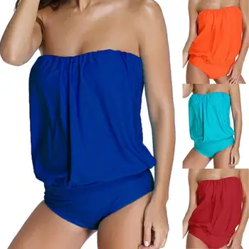 플러스 크기의 여자 수영복 솔리드 색상 등이 없는 끈이없는 소매 섹시한 여름 수영복