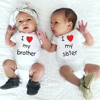 내가 사랑하는 형제 자매가 아기를 캐주얼 슈트 쌍둥이 남자 아기 소녀는 들 장난꾸러기 소매가 짧은 여름 유아 의상을 옷
