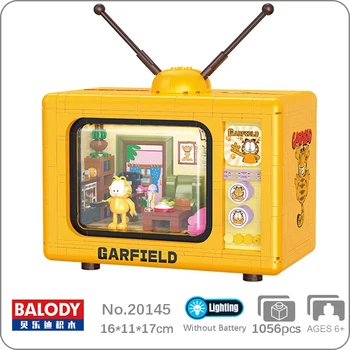 Balody20145 레트로 텔레비전 고양이 거실 TV 안테나 애완 동물을 LED 가벼운 소형 블록 벽돌 건물은 어린이를위한 장난감 선물 상자