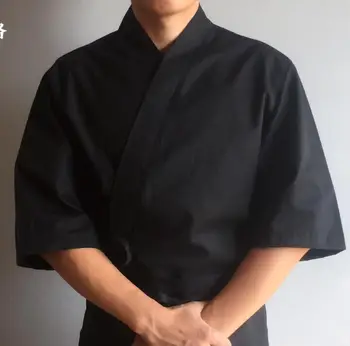 요리사는 균일한 일본 요리 재킷 스시 셔츠 여름 화장 작업복의 인쇄 로고 요리 탑 남자