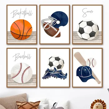 수채화 축구는 야구의 골프 스포츠 벽 예술 캔버스 포스터 사진 아이 방 인테리어 십대 방 장식