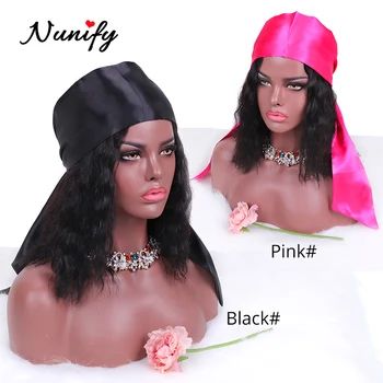 Nunify 새틴 에지 랩 헤드 타이 밴드 사용 가능한 헤어 정면 래핑 블랙 핑크 정면 가발 스카프