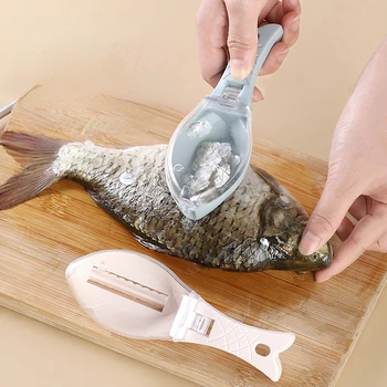 물고기 도구를 청소 긁기 저울 장치 물고기 비늘 갈판 스크레이퍼 덮개를 가진 집 부엌 요리 낚시 도구 낚시