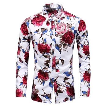 뜨거운 판매 2023 새로운 패션 꽃에 의하여 인쇄되는 남자의 셔츠 우연한 플러스 사이즈의 긴팔 셔츠 남성 슬림에 맞는 남성 사무실 셔츠 M-7XL