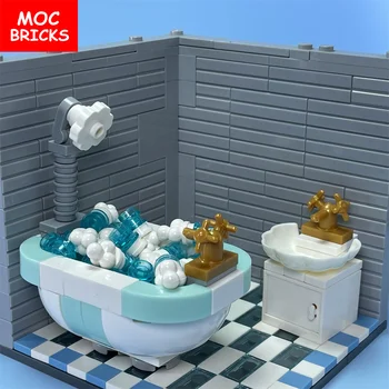 설정 판매 MOC 벽돌 아기 둥근 욕조 폼 화장 탭 목욕탕 싱크대 교육 빌딩 블록 아이들의 장난감