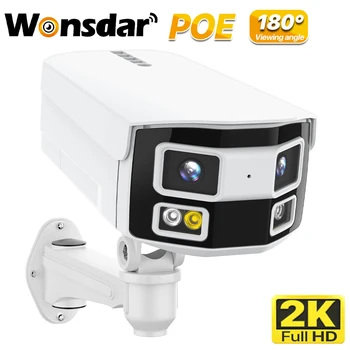 2K4MP Wifi IP 사진기 야외 180°넓은 천사보 보안 카메라를 파노라믹 듀얼 렌즈 인간의 탐지 POE CCTV 감시 카메라