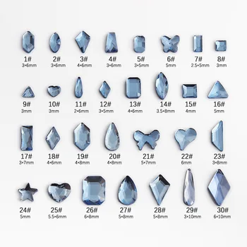 도매 밝은 파란색 멀티타 평면 다시 못 모조 다이아몬드 특별한 모양의 크리스탈 네일 아트 돌 3D 개