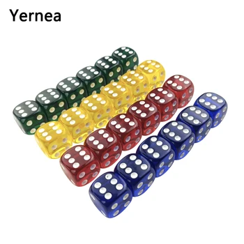 Yernea 아크릴사위 24Pcs 투명한 컬러 16mm 백색 포인트 주사위 설정한 둥근 모서리 네 개의 색깔 육면체 테이블 게임 D6 클럽
