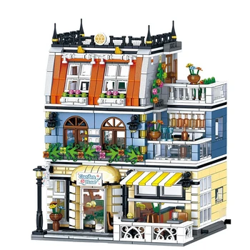 도시의 건물의 세 친구들을 위한 소녀의 집텔 빌딩 블록 벽돌 거리 도시 보기 어린이를위한 장난감