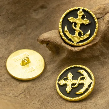 10 15/20/25mm 해군 앵커 빈티지 디자인 금속의 버튼에 대한 의류 DIY 액세서리 골드 코트 재킷 버튼