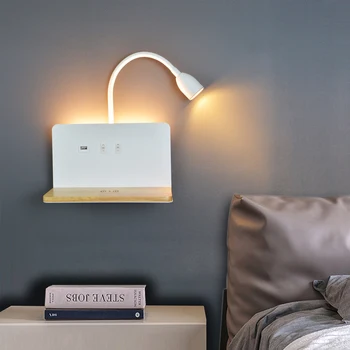 실내 LED 벽 램프와 USB 인터페이스와 무선 충전하는 현대 360°Rotatable 벽 빛으로 전환 침대 밤 조명