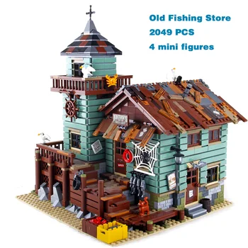 오래 된 낚시점 빌딩 블록 벽돌 어부의 집 모델 호환 21310 어린이 생일 크리스마스 장난감 선물 16050