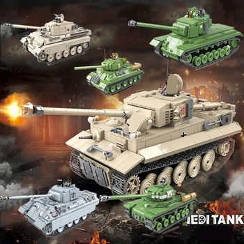 WW2 탱크 블록 어린이를위한 장난감 독 모델 셔먼 호랑이가 기술적인 군사 벽돌 건물 군인 DIY 소년이 장난감 선물