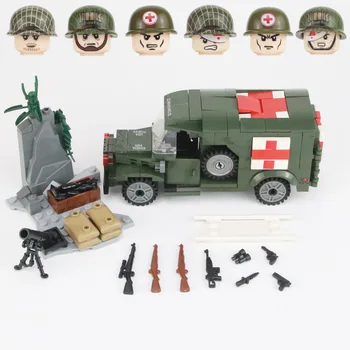WW2 군 미군 병사를 수치 헬멧 빌딩 블록을 부상당한 군인의 무기 구급차 벽돌 부품 빌딩 블록을 장난감