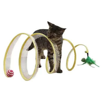 대화형 고양이 장난감을 접이식이 고양이의 터널 고양이는 쥐 장난감 기털을 가진 재미있는 게임 사이 볼틱 탄력 있는 메시 애완 동물 장난감