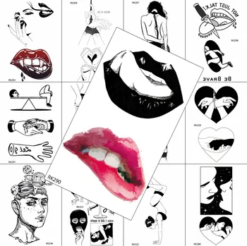 섹시한 붉은 입술 치아 혀는 임시 귀영나팔 스티커를 위한 성인의 몸에 예술 그림 가슴을 문신은 가짜 방수 문 Paper