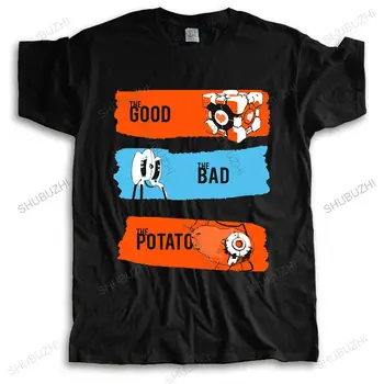 T-셔츠가 남성 O-목 좋은 나쁜 감자 T 남성 게임 포털 2T-셔츠 여성 소매가 짧은 문자 스트라이프 티셔츠 옷
