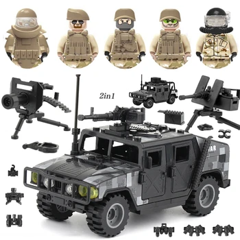 군사 지프차 건물 차량 모형 인형 블록 12pcs SWAT 특별한 힘은 군인의 무기 작업 그 어린이를위한 장난감