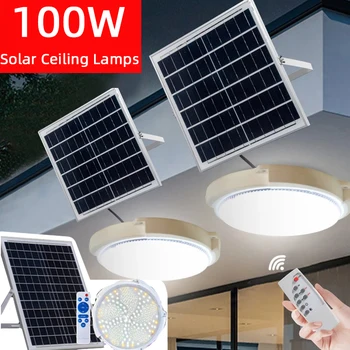 100/60W LED 태양한 천장 빛 펀던트 빛 옥외 실내 태양열 전력으로 램프라인 코리도 빛에 대한 정원 장식