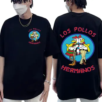 로스 Pollos Hermanos 여름 양면 인쇄 티셔츠를 재미있는 닭의 형제는 남자의 순수한 면 크루넥 티셔츠 스트리트웨어 무료