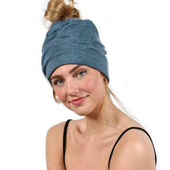 GKGJ 여성 가을 모 겨울 비니 여자를 위한 비니 머리에 구멍을 묶은 비니 겨울 모자를 위한 스포츠를 실행