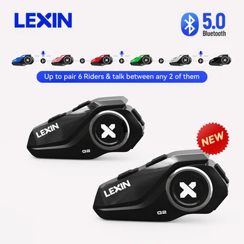 Lexin G2 2 개 기관자전차 헬멧 인터콤 블루투스 V5.0 최대 연결 6 라이더&이야기 사이의 모든 2 개의 그들을 무선 헤드셋