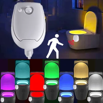 LDHLM 화장 밤 빛 PIR 모션 센서 조명을 주도 화장실 밤 램프를 8 개의 색깔 화장실 그릇을 위해 점화 욕실 화장실