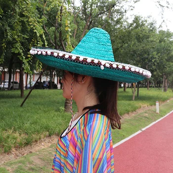 남성 여성리 넓 밀짚 모자 모자 아이의 성인 야외 멕시코 할로윈 파티를 장식적인 패션 피전 키 재단 및 세븐마일 브 다채로운 가장자리에 모자
